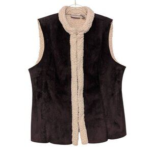 Chicos 2 Faux Suede Vest Womens Size Large Brown Sherpa Lined Sleeveless